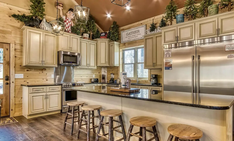 Kitchen with island and seating